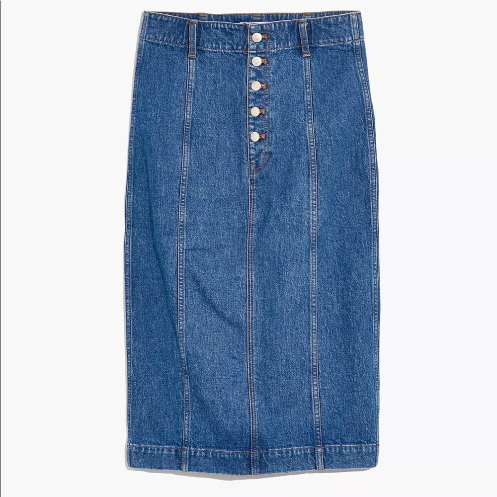 NWT Madewell Stretch Denim Button-Front Midi Pencil Skirt - Size 6/8